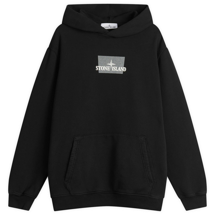 Photo: Stone Island Men's Grid Print Popover Logo Hoodie in Black