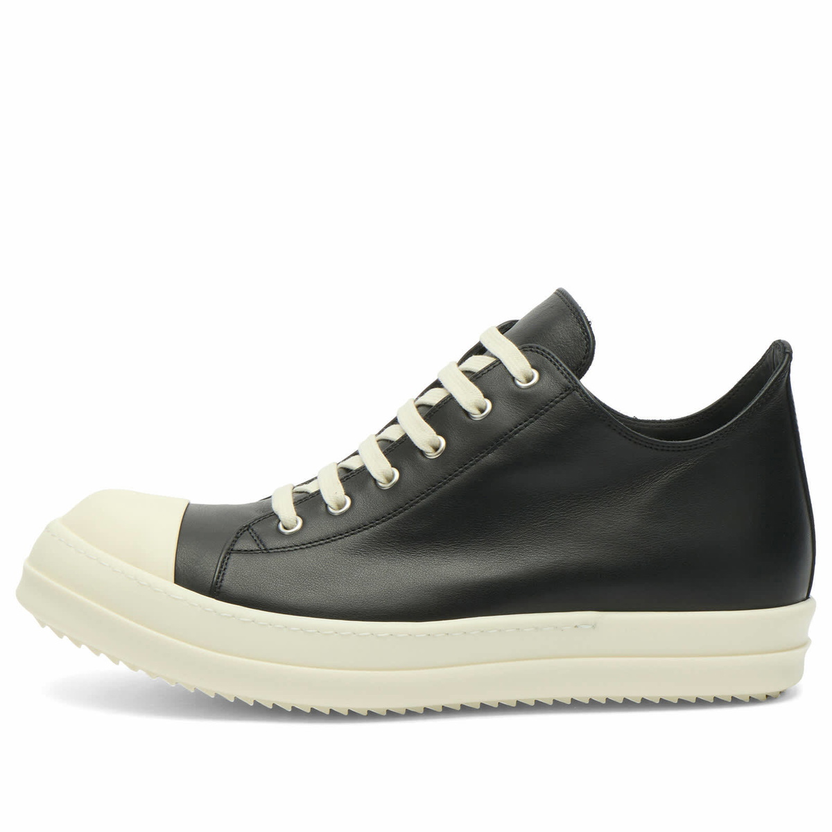 Rick Owens Men's Leather Low Sneaks in Black/Milk/Milk