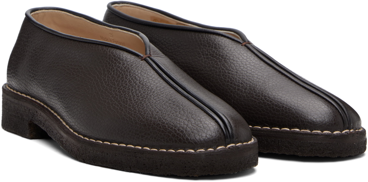 LEMAIRE Brown Piped Crepe Loafers