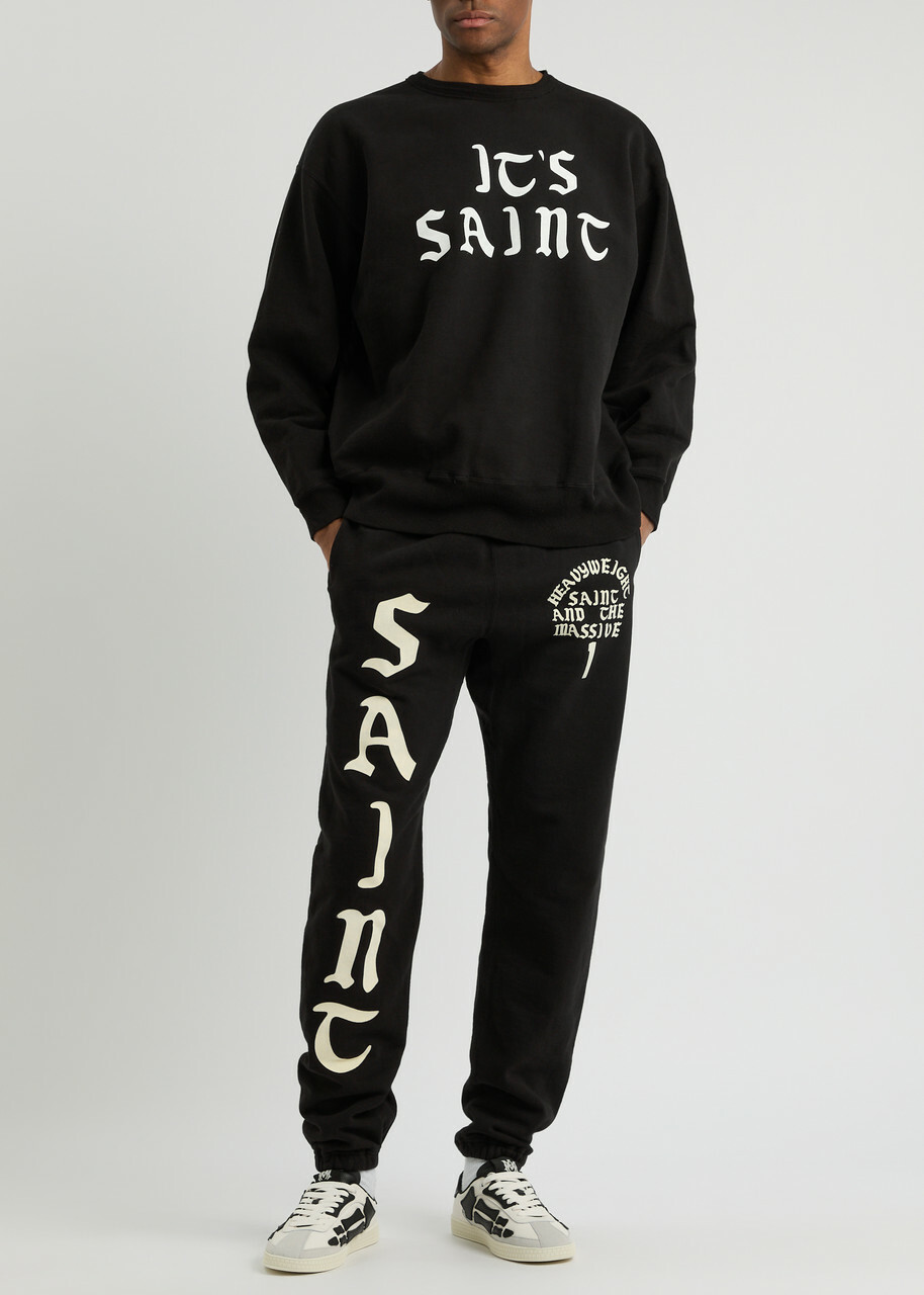 Saint Mxxxxxx It's Saint Printed Cotton Sweatpants Black
