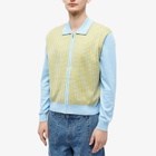 Checks Downtown Men's Zip–through Polo Shirt in Sky Blue/Mustard