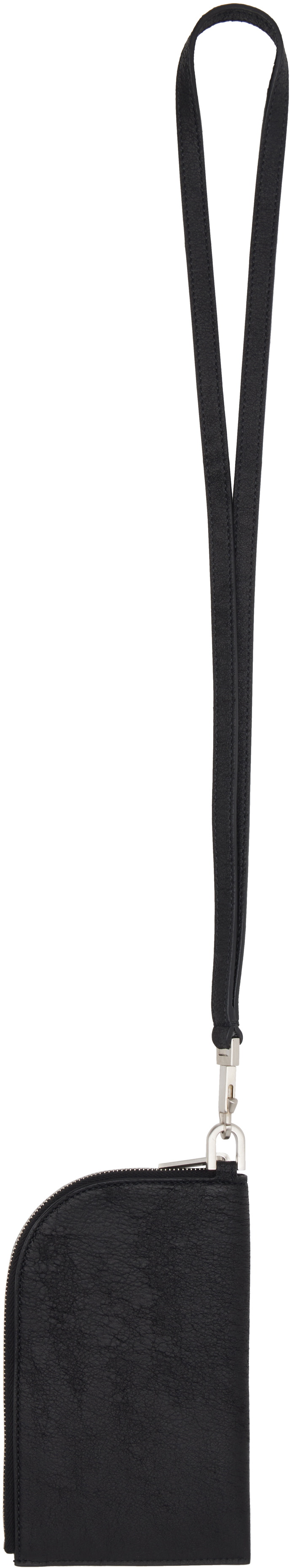 Rick Owens Black Blister Lamb Leather Neckwallet