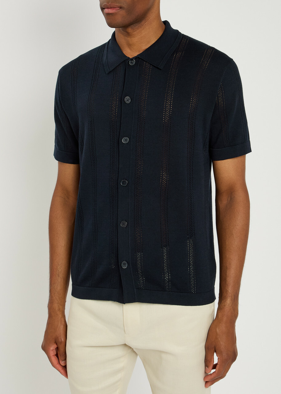 Lestrange Textured Pointelle-knit Shirt Navy