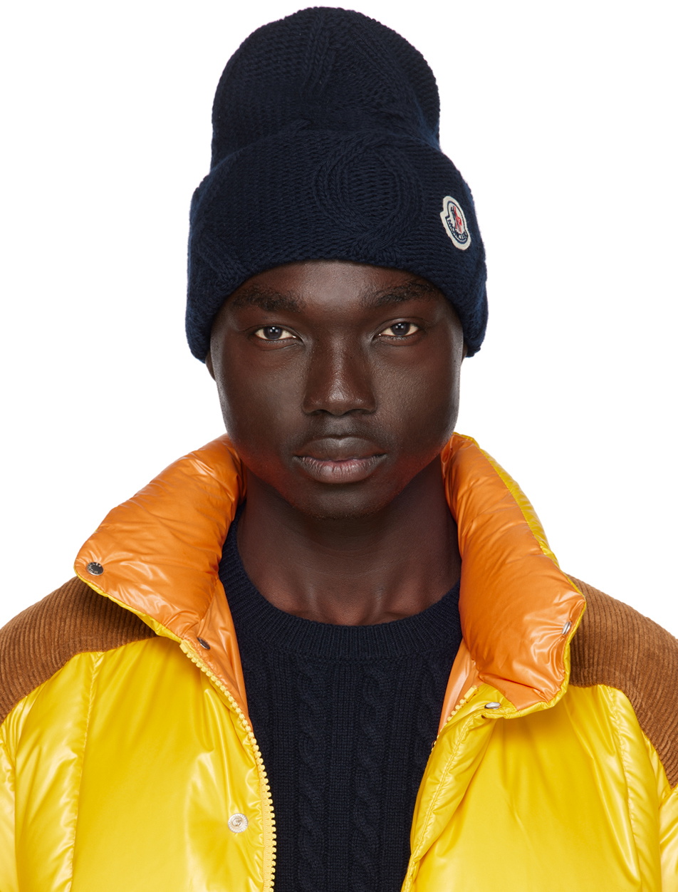 Moncler Navy Patch Beanie Moncler