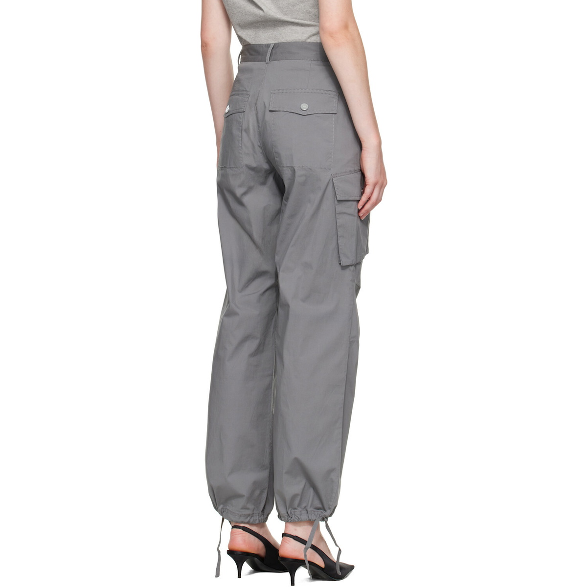 GANNI Gray Stretch Cotton Pocket Cargo Pants