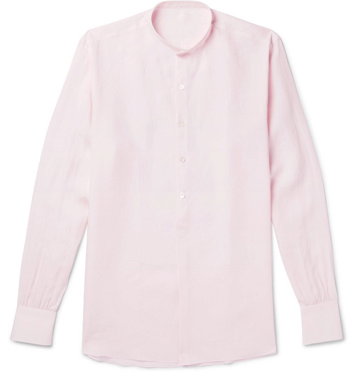 Photo: Anderson & Sheppard - Grandad-Collar Linen Half-Placket Shirt - Pink