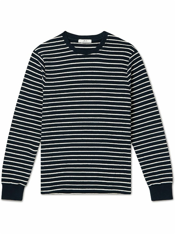 Photo: Mr P. - Striped Waffle-Knit Cotton Sweater - Blue