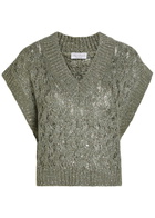 Brunello Cucinelli Sequin-embellished Knitted Silk-blend Vest Grey