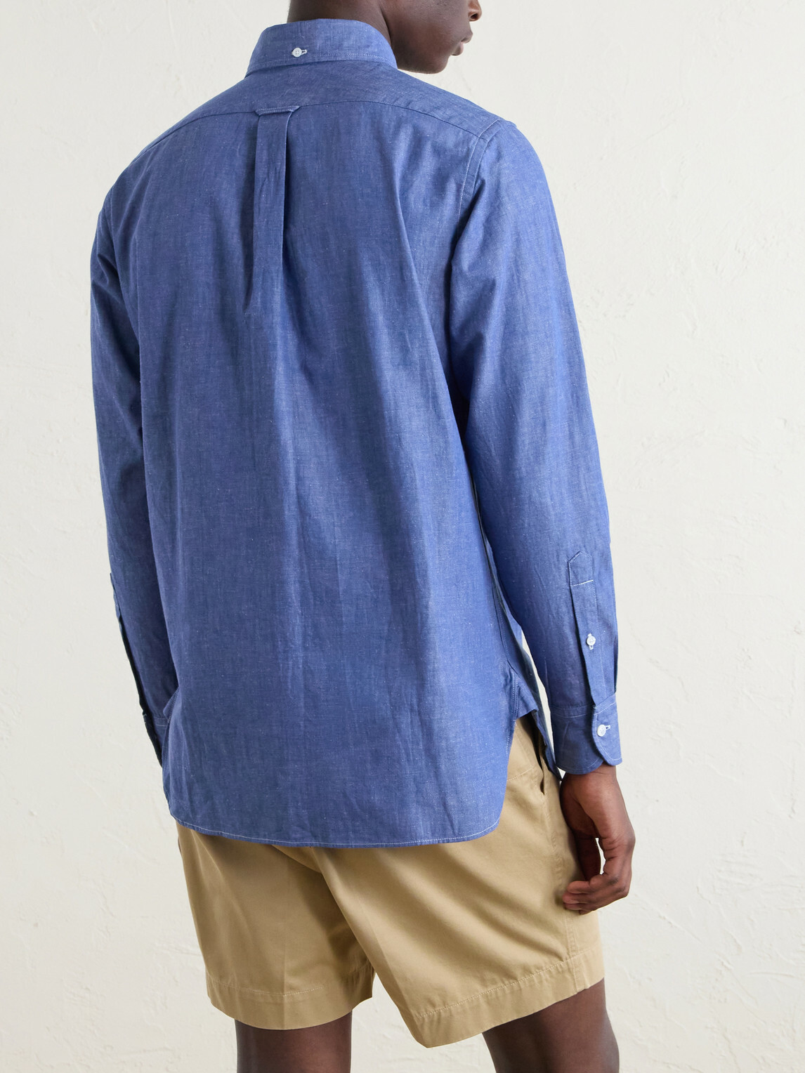 Drake's - Button-Down Collar Cotton and Linen-Blend Polo Shirt - Blue