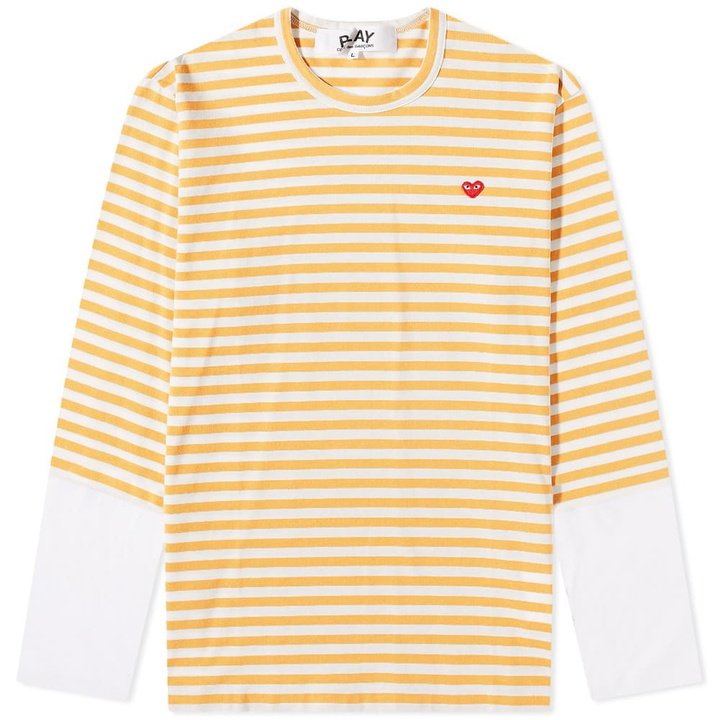 Photo: Comme des Garçons Play Men's Long Sleeve Stripe Contrast Sleeve Te in Yellow/White