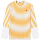 Comme des Garçons Play Men's Long Sleeve Stripe Contrast Sleeve Te in Yellow/White