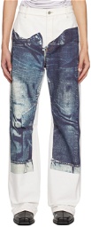 Jean Paul Gaultier White & Blue Trompe L'œil Jeans