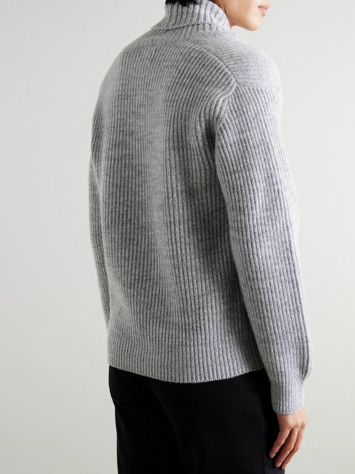 Kingsman - Shawl-Collar Ribbed Wool Sweater - Gray