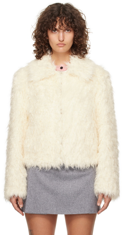 Photo: MSGM Off-White Hook-Eye Faux-Fur Jacket