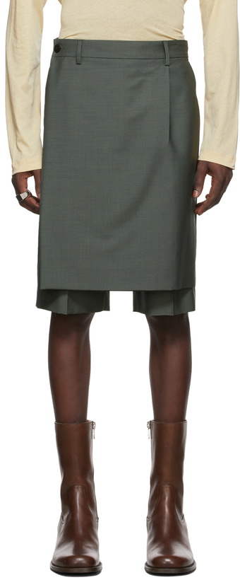 Photo: Dries Van Noten Khaki Mohair & Wool Wrap Shorts