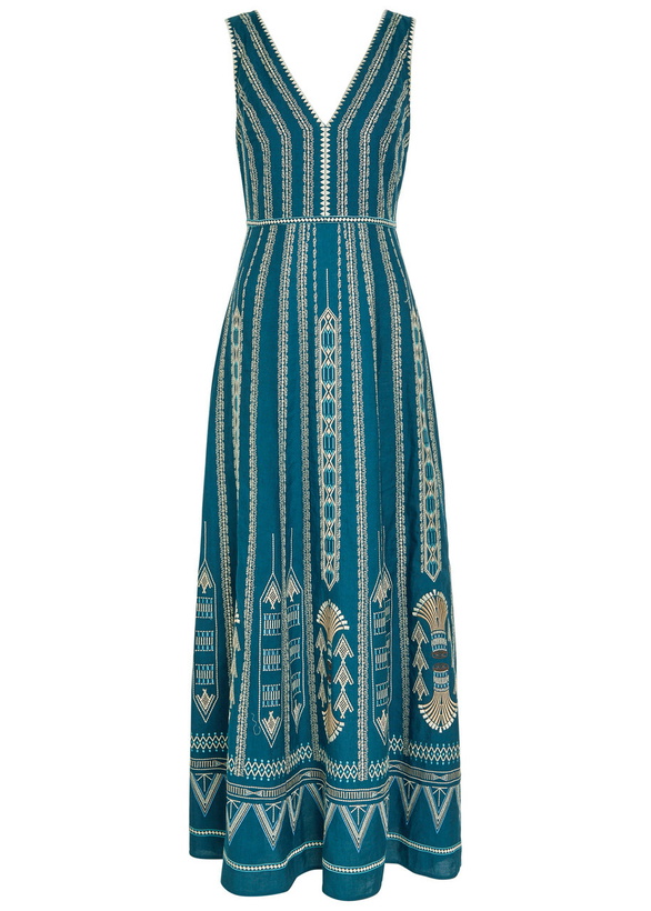 Photo: Emporio Sirenuse Nellie Ballerina Embroidered Linen-blend Midi Dress Blue