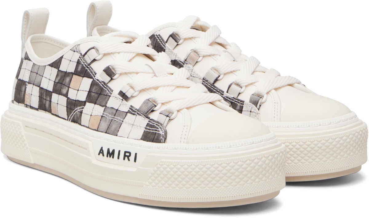 AMIRI White & Gray Checkered Court Low Sneakers