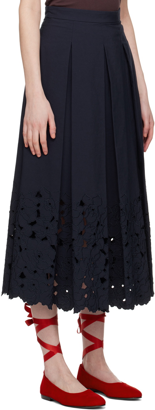 Erdem Navy Pleated Midi Skirt Erdem