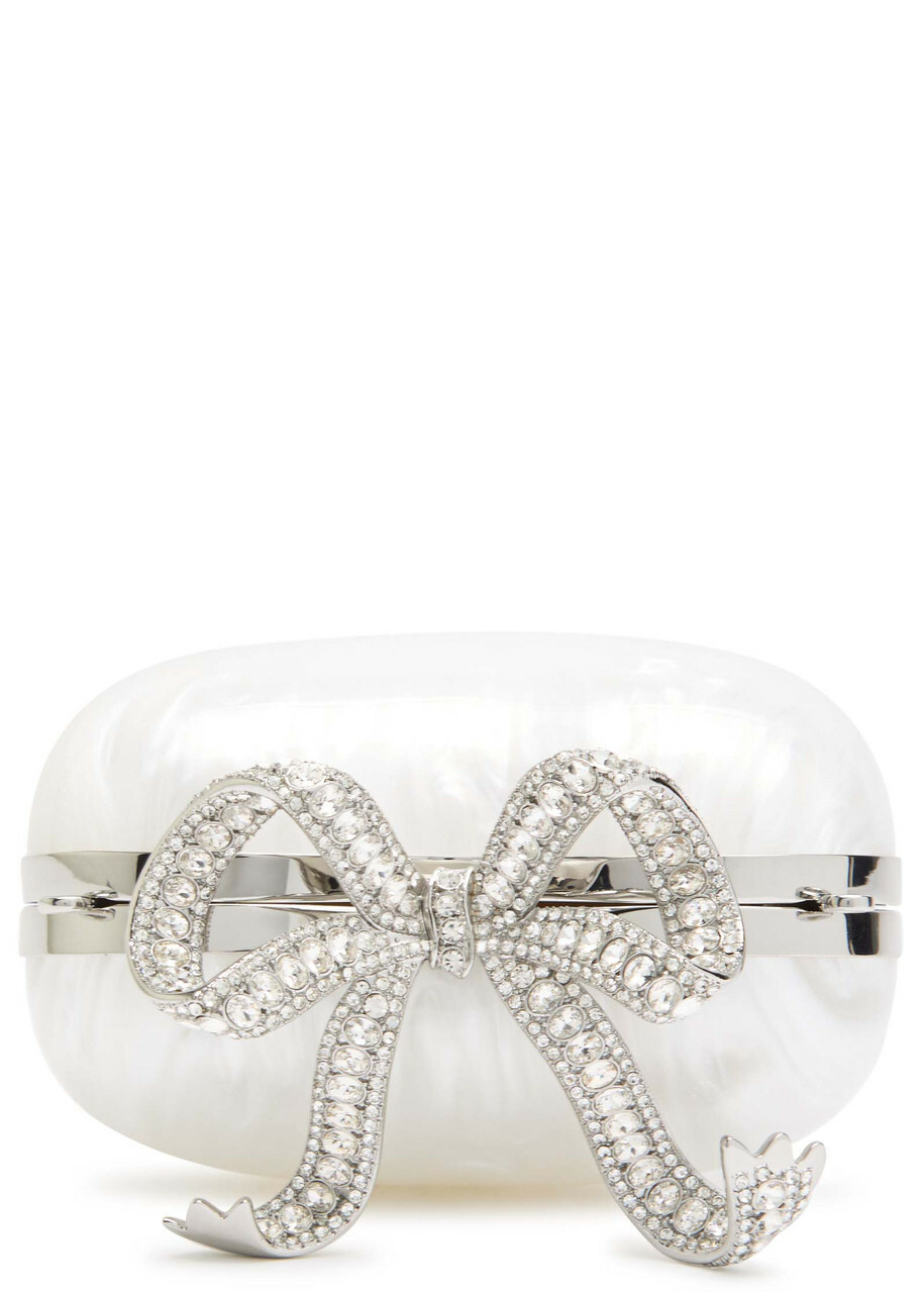 Self-portrait Heart Crystal-embellished Pearlescent Acrylic Clutch - Pearl - One Size