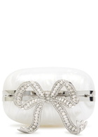 Self-portrait Heart Crystal-embellished Pearlescent Acrylic Clutch - Pearl - One Size