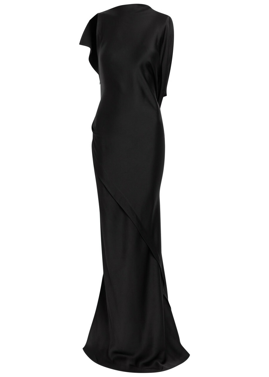 Victoria Beckham Kira Draped Satin-crepe Gown Black