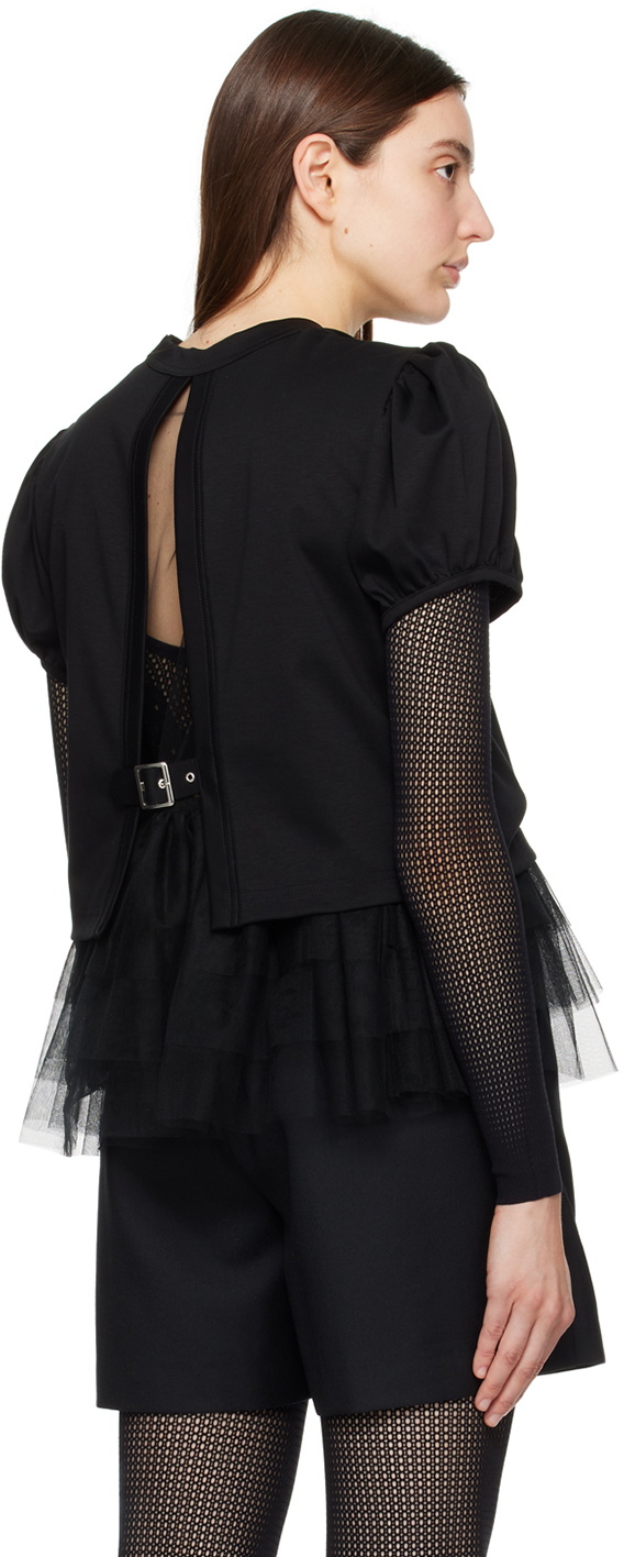 Noir Kei Ninomiya Cotton Ponte X Nylon Tulle T Shirt Tees 600053492wht main image 0