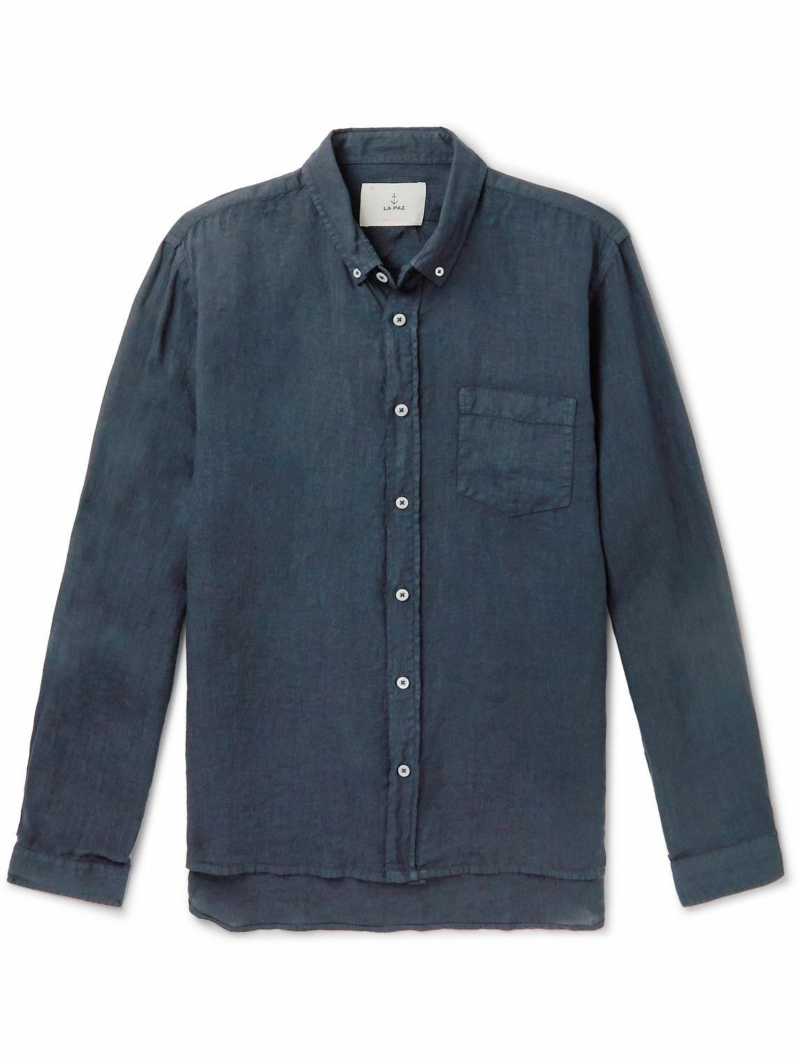 La Paz - Button-Down Collar Linen Shirt - Blue