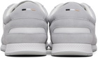 BOSS Gray & White Satin Low Sneakers
