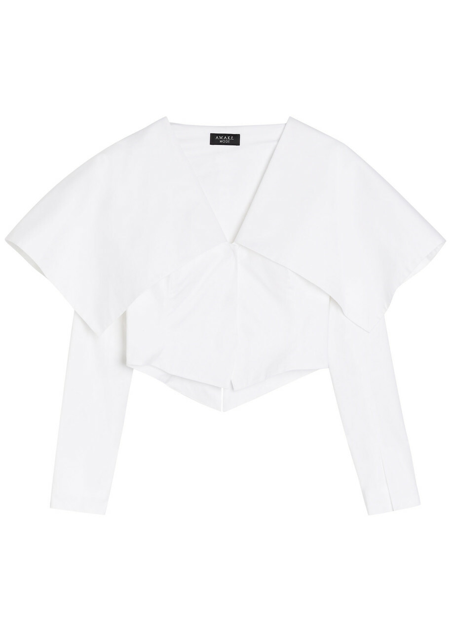 A.W.A.K.E Mode Oversized-collar Cropped Cotton-blend Jacket White