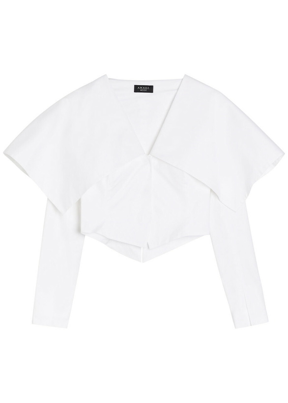 Photo: A.W.A.K.E Mode Oversized-collar Cropped Cotton-blend Jacket White