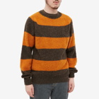 YMC Men's Suedehead Striped Crew Knit in Brown