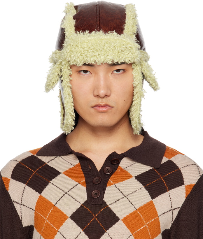 Photo: Anna Sui SSENSE Exclusive Brown Faux-Leather Aviator Hat