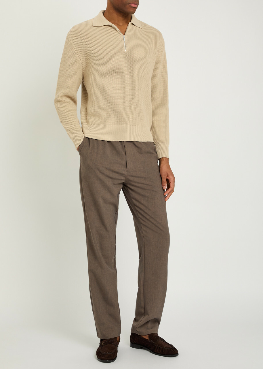Lardini Ribbed Knit Cotton Polo Shirt Beige