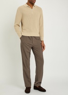 Lardini Ribbed Knit Cotton Polo Shirt Beige