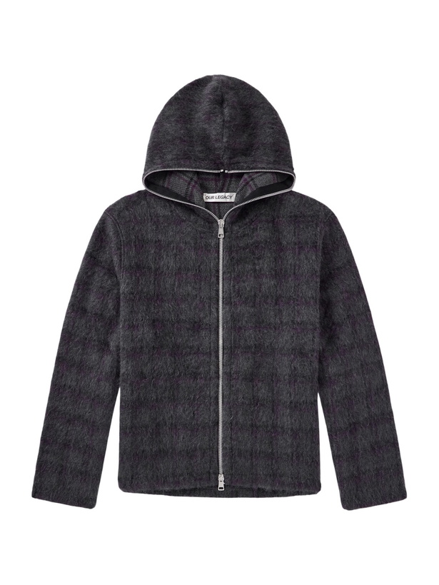 Photo: Our Legacy - Checked Brushed Wool-Blend Zip-Up Hoodie - Gray
