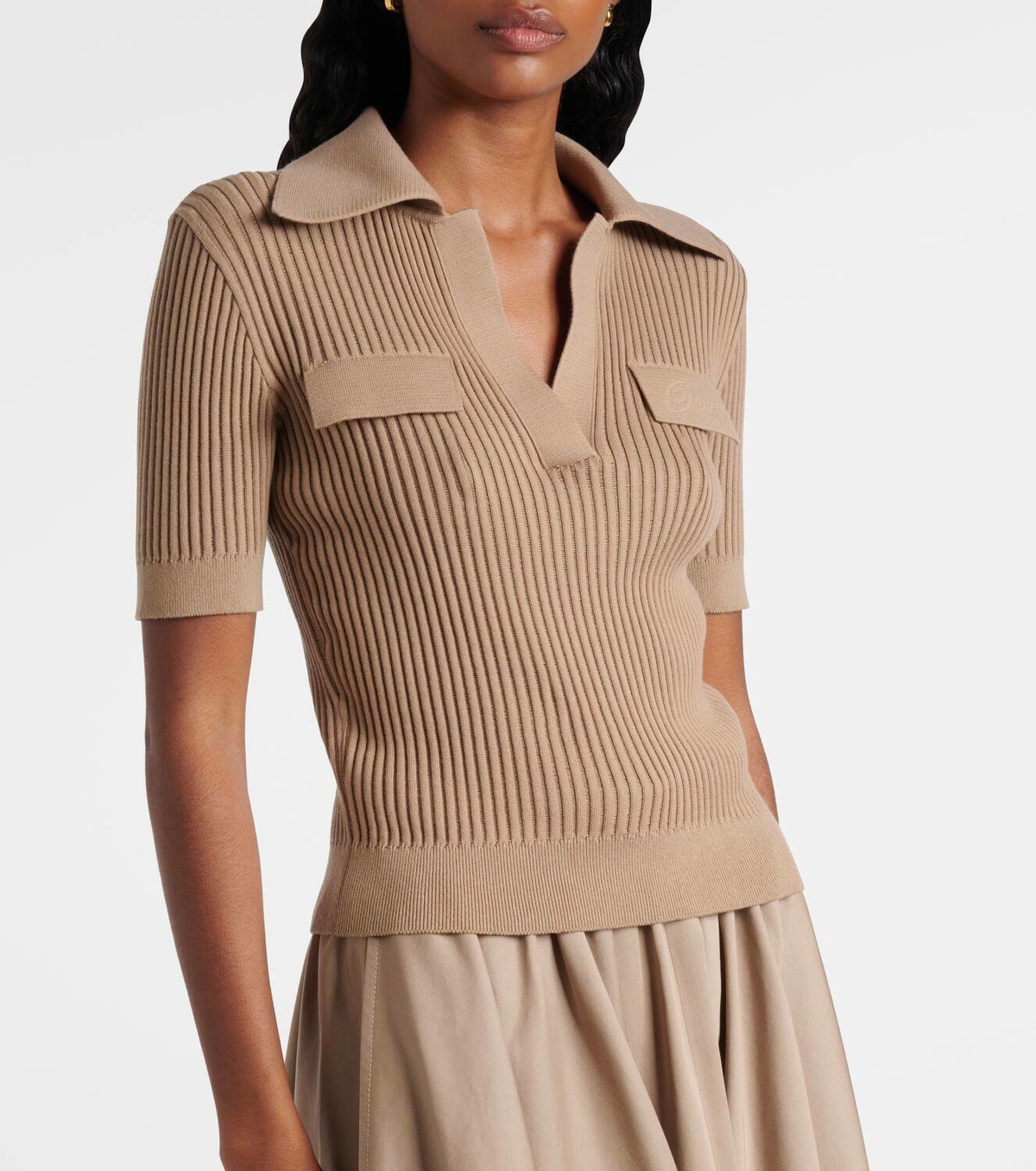 Patou Ribbed-knit cotton polo shirt