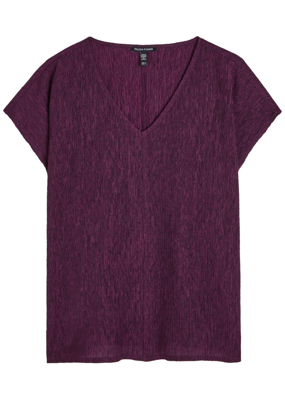Eileen Fisher V-neck Plissé top Purple