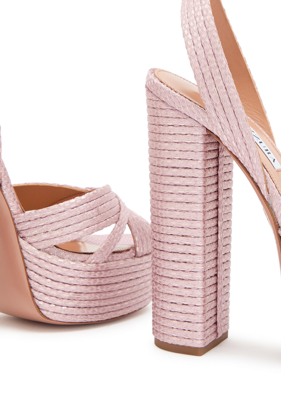 Aquazzura Sundance 140 Ribbed Woven Sandals Pink