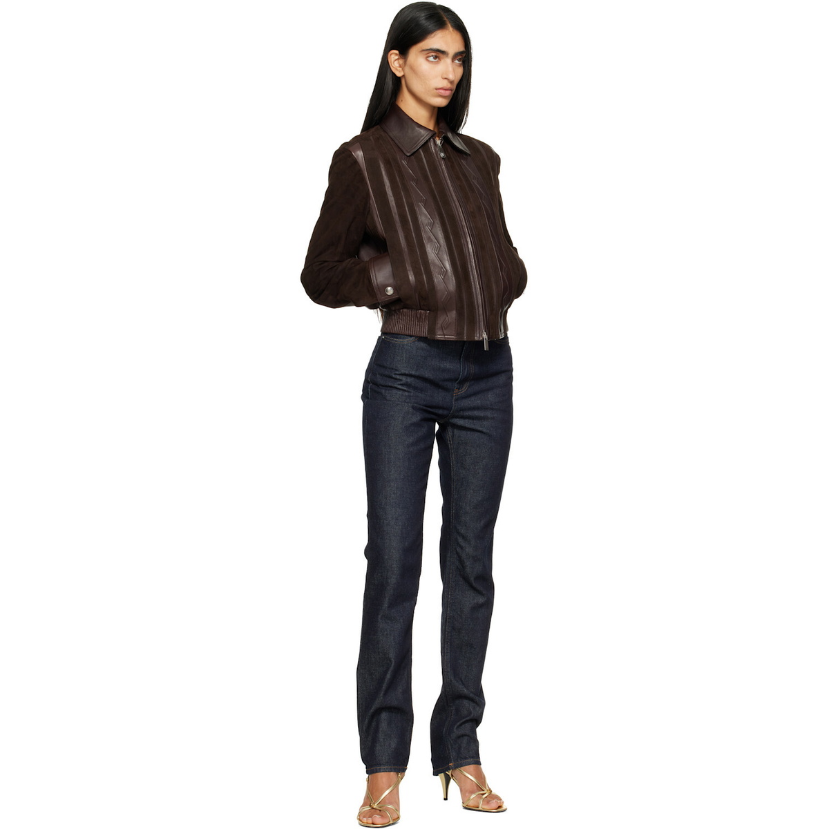 Versace Brown Nappa Leather & Suede Blouson Jacket