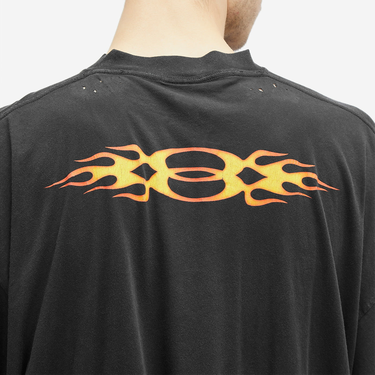 Balenciaga Men's Flame Long Sleeve T Shirt in Washed Out