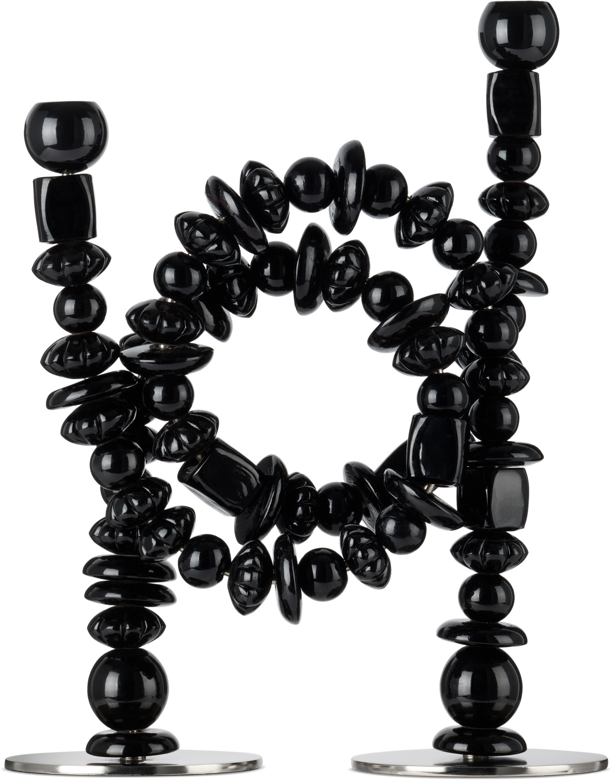 POLSPOTTEN Black & Silver Beads Candle Holders