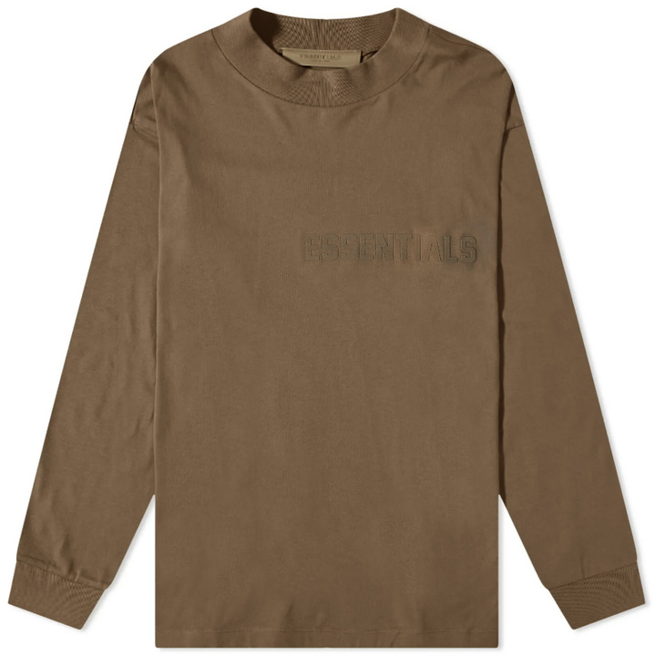 Photo: Fear of God ESSENTIALS Long Sleeve Logo T-Shirt in Wood