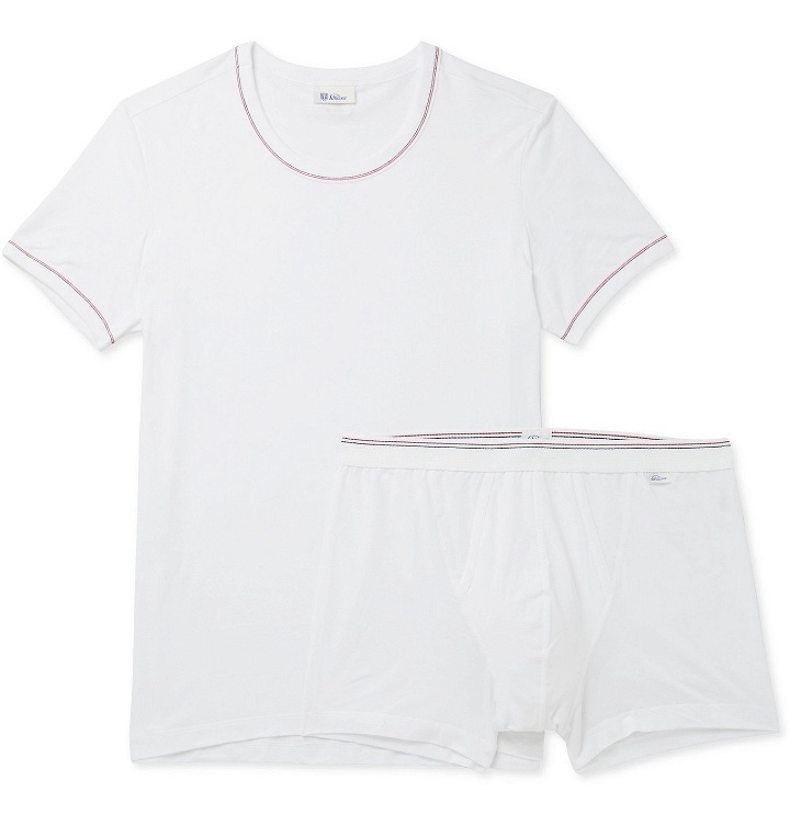 Photo: Schiesser - Two-Piece Stretch Cotton and Modal-Blend Set - White