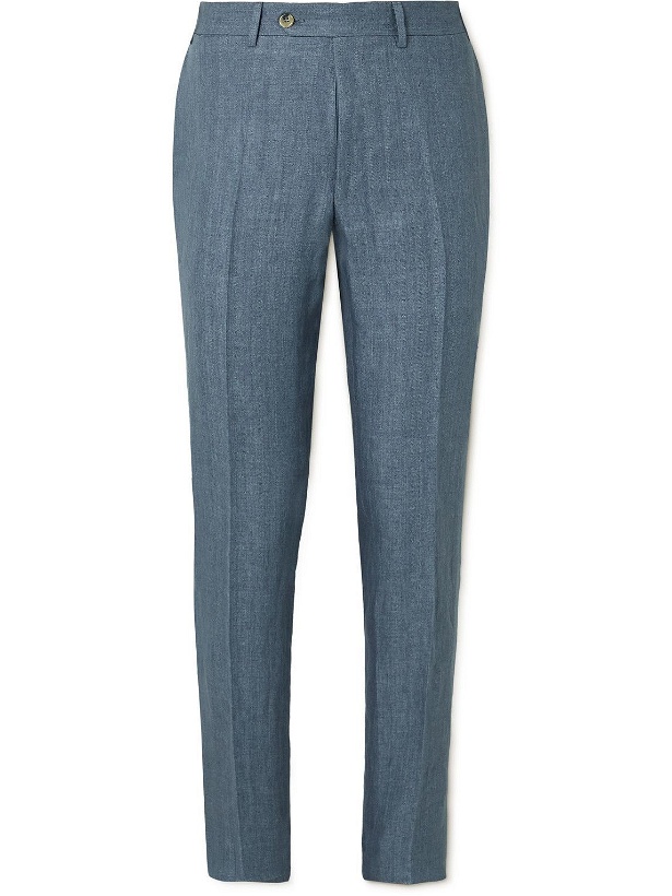 Photo: Canali - Kei Slim-Fit Tapered Stretch-Cotton Twill Suit Trousers - Blue