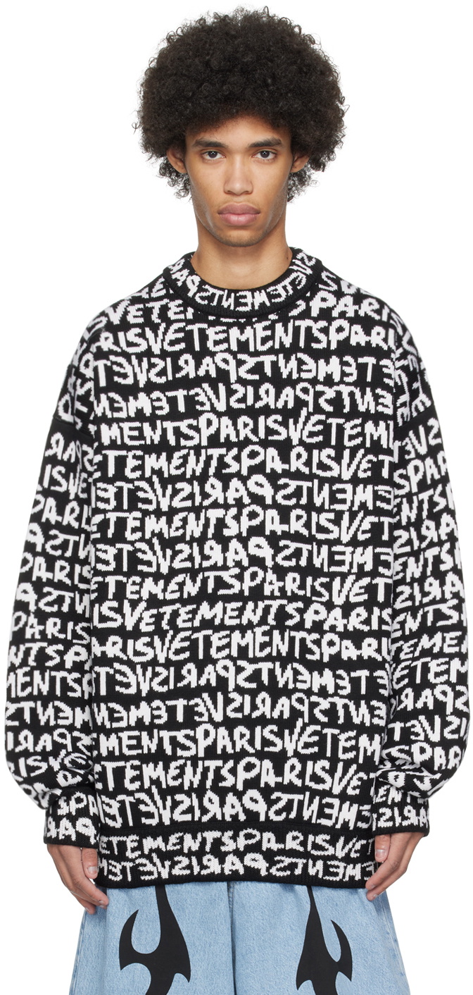 VETEMENTS Black & White Graffiti Monogram Sweater Vetements
