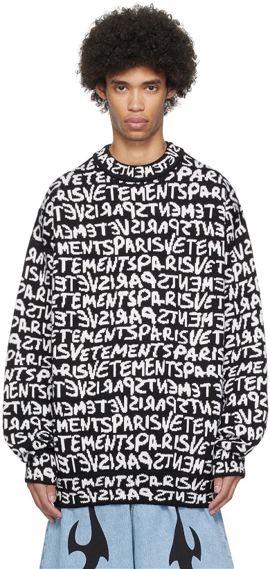 Photo: VETEMENTS Black & White Graffiti Monogram Sweater