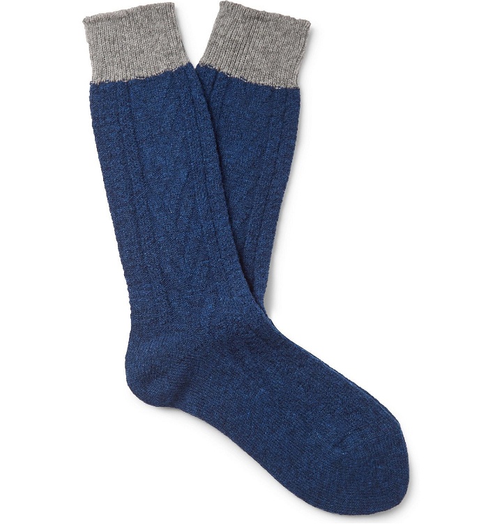 Photo: Mr P. - Colour-Block Ribbed Wool-Blend Socks - Blue