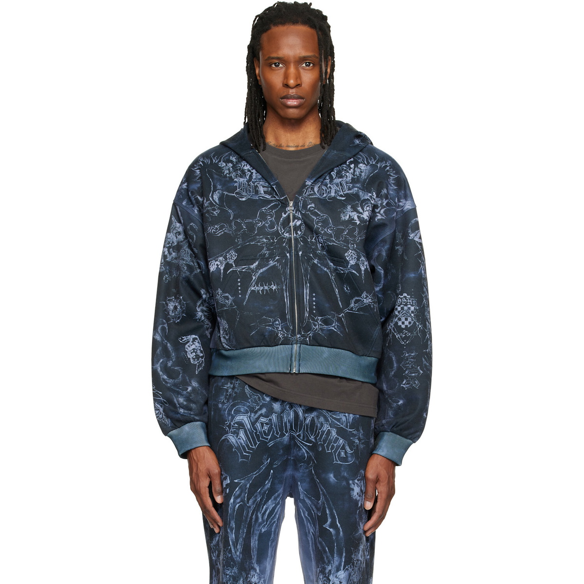 We11done Blue Wool Check Half-Zip Anorak Shirt We11done