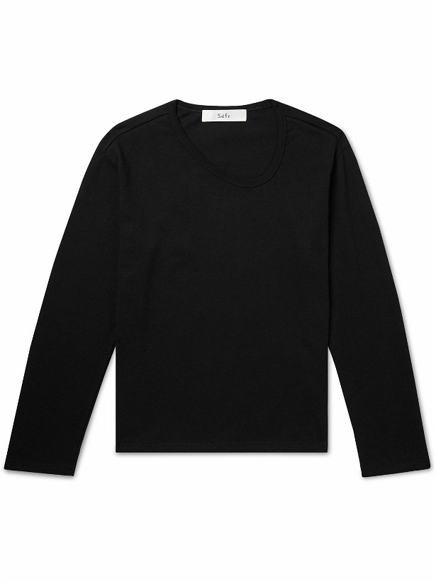Photo: Séfr - Uneven Cotton-Jersey T-Shirt - Black
