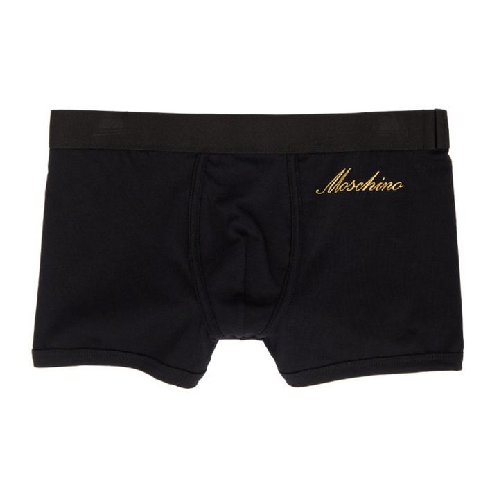 Photo: Moschino Black and Gold Embroidered Logo Boxers